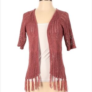 Knox Rose Pink Fringe Cardigan Size Large